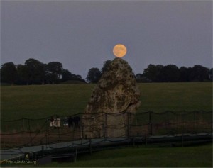 Moonrise over the heelstone at Stonehenge
